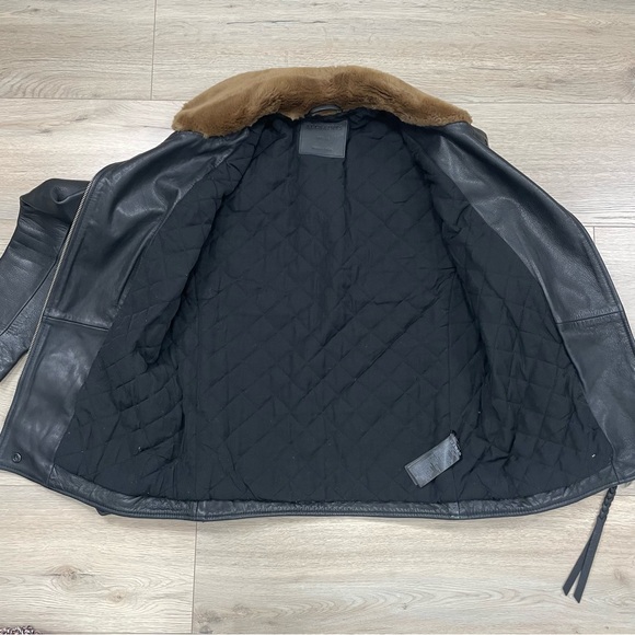 SOLD // All Saints Sherwood Leather Biker Jacket w/ Faux Fur Trim Size Small - Picture 11 of 14